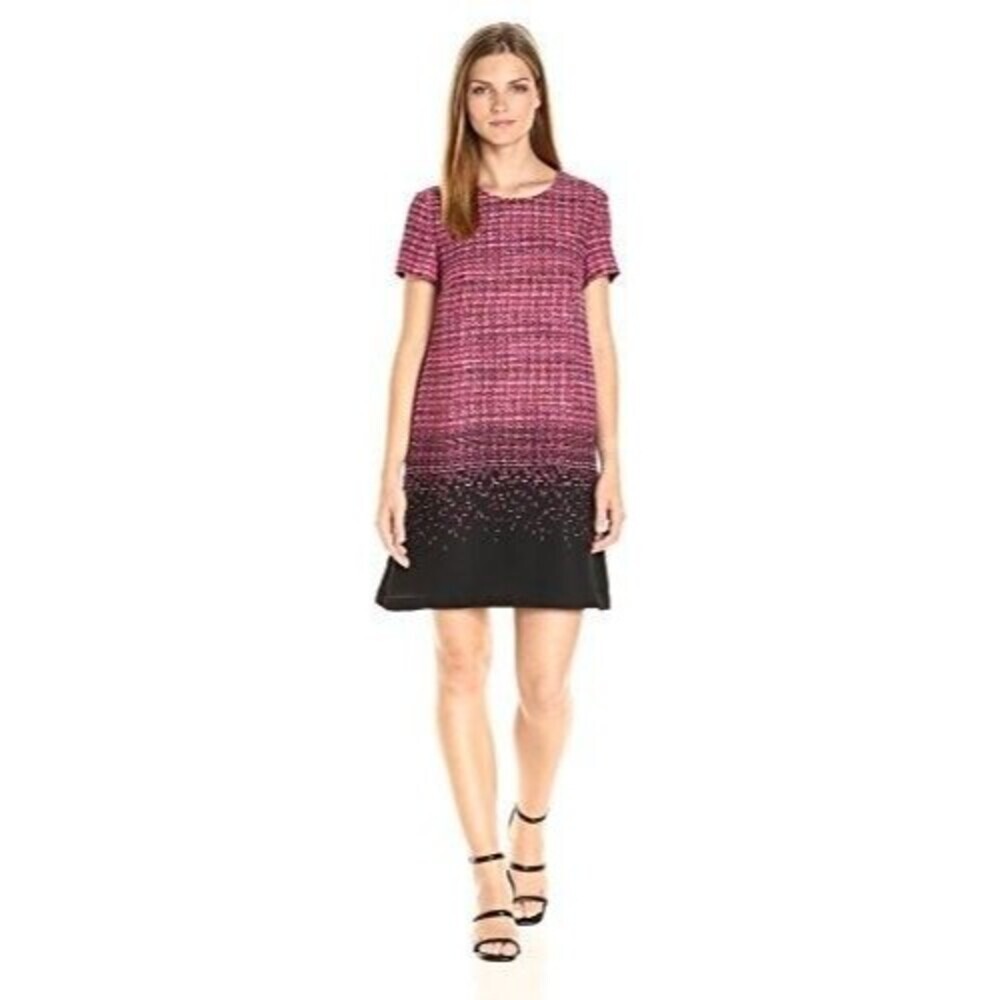CeCe Pullover Short Sleeve Multi Color Ombre Tweed Shift Dress Size 4